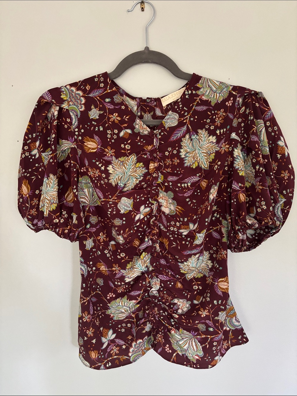 Ulla Johnson Burgundy Floral Puff Sleeve Blouse